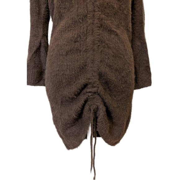 Womens Fuzzy Knit Brown Sweater Dress Ruched Party Fall V-Neck Casual Cozy Sz M - Picture 4 of 9
